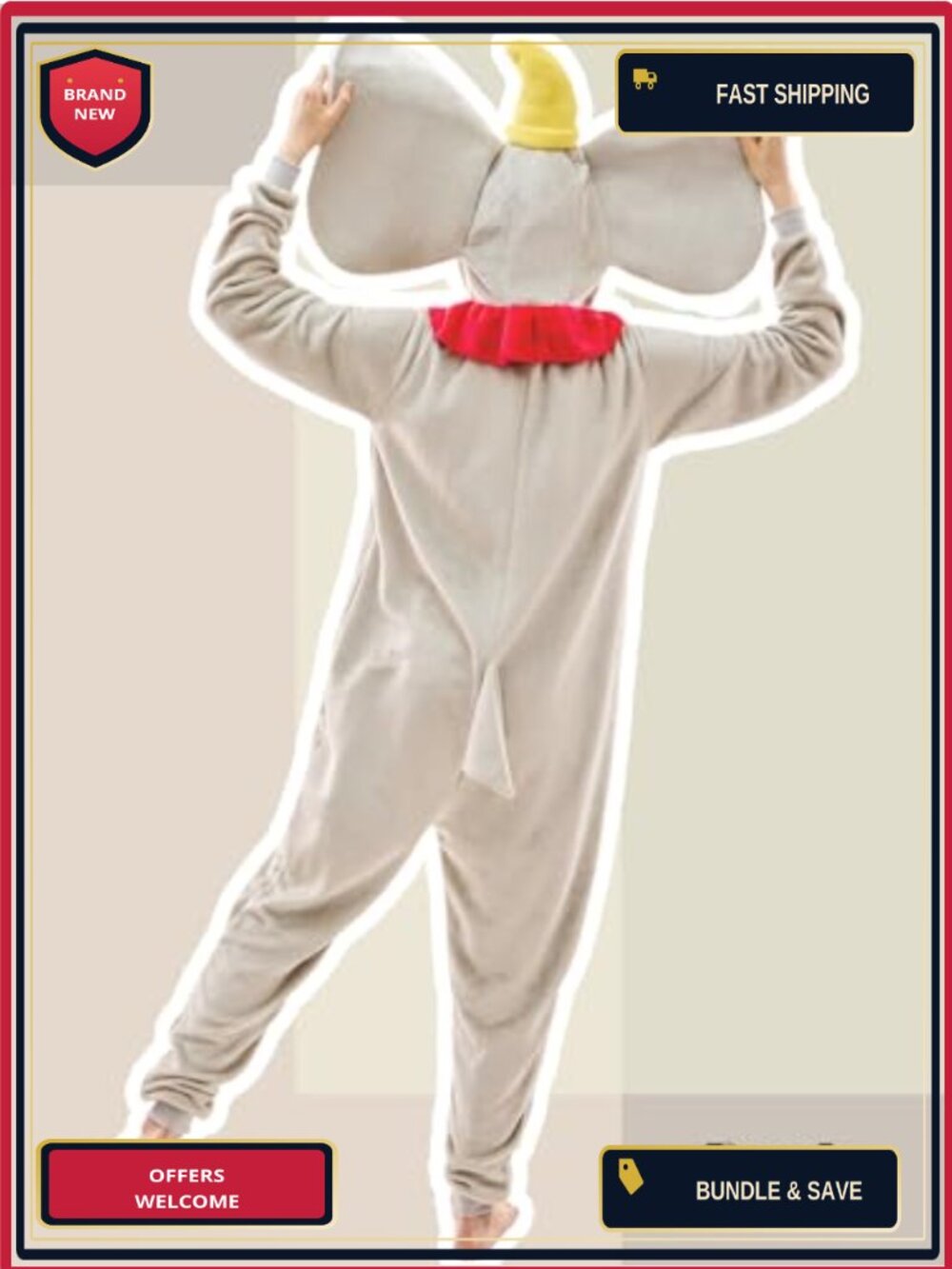 Unisex Adult Elephant Onesie Pajama Halloween Costume Fleece Sleepwear - Picture 4 of 6